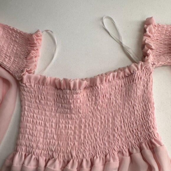 Shein Pink Off-Shoulder Smocked Mini Dress Lace Trim Sleeve Peasant Fairy Medium - Picture 11 of 11